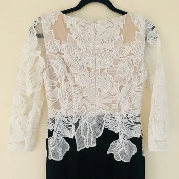 Adrianna Papell Embroidered Contrast Evening Gown Black Ivory Women's Size 2 - Picture 6 of 10